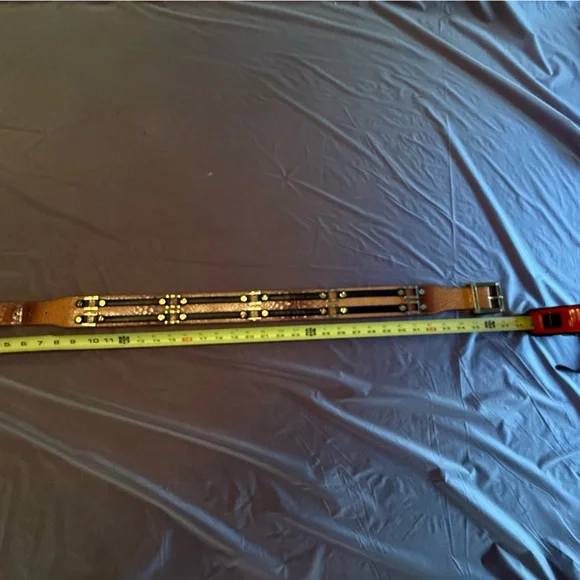 RARE Tory Burch Brown Snakeskin Waist belt black leather gold 2” size M $425 - Picture 10 of 15